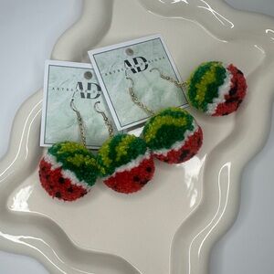 Watermelon Pom Pom Earrings